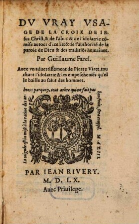 Du Vray usage de la croix de Jesu Christ