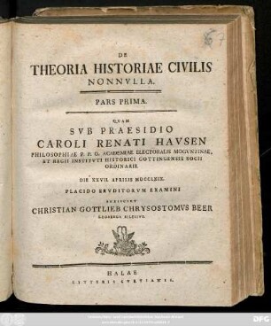 Ps. 1: De Theoria Historiae Civilis Nonnvlla : Pars ...