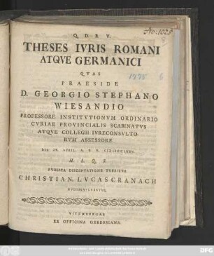 Theses Ivris Romani Atqve Germanici
