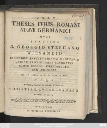 Theses Ivris Romani Atqve Germanici