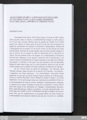 Alexandre Exarh, La Renaissance Bulgare Et Les Débuts De La Bulgarie Moderne. Etat Des Lieux, Apports Et Perspectives.