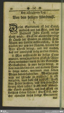 Der achtzehende Tag. Von dem heiligen Abendmahl