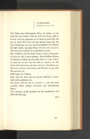 An Gerstenberg Wandsbeck, den 19. Februar 1781