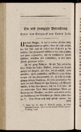 Ein und zwanzigste Betrachtung. Ueber den Endzweck des Todes Jesu.