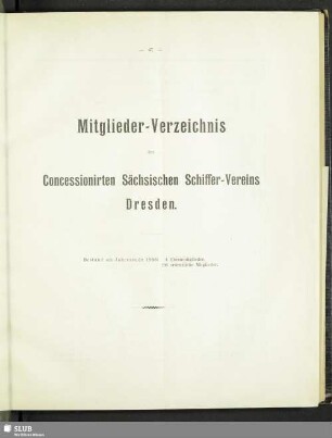 Mitglieder-Verzeichnis des Concessionirten Sächsischen Schiffer-Vereins Dresden