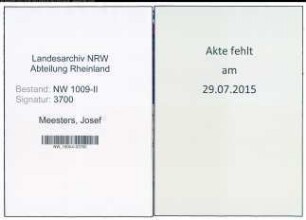 Entnazifizierung Josef Meesters , geb. 09.07.1894 (Werkstattinhaber)