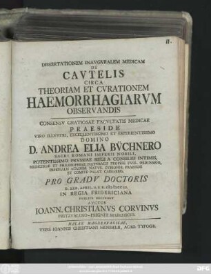 Dissertationem Inavgvralem Medicam De Cavtelis Circa Theoriam Et Cvrationem Haemorrhagiarvm Observandis