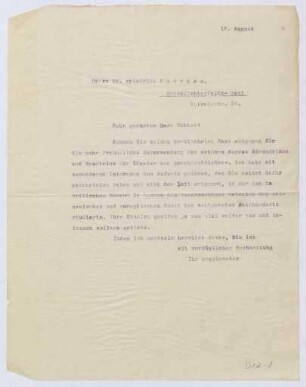 Schreiben an Herrn Dr. Friedrich Andreae (Brief)