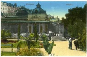Karlsbad. Stadtpark mit Kurpavillon : Karlsbad. Kurpavillon der Parkkolonnade, auch Gartenkolonnade (1880; F. Fellner, H. Helmer) im Dvořák-Park