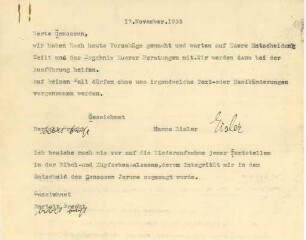 Korrespondenz von Bertolt Brecht an Unbekannt