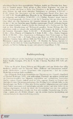 17: [Rezension von: Edward Tripp, Reclams Lexikon der antiken Mythologie]