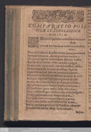 Comparatio Politicae Et Scholasticae Militiae.