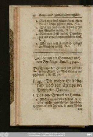 Evangelium am Sonntage nach dem Christtage. Luc. II, 33 - 40.