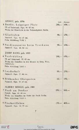 Gemälde, Aquarelle und Plastiken lebender deutscher Künstler (Nr. 1-132)