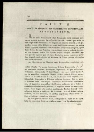 Caput II. Evolutio Serierum Ad Quantitates Exponentiales Pertinentium.