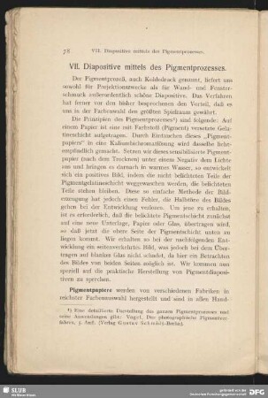 VII. Diapositive mittels des Pigmentprozesses