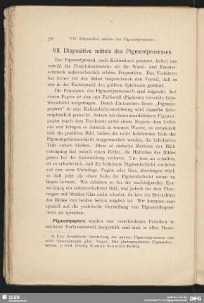 VII. Diapositive mittels des Pigmentprozesses