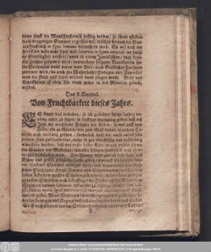 Das 8. Capittel. Von Fruchtbarkeit dieses Jahrs.