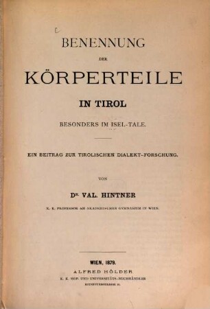 Benennung der Körperteile in Tirol, besonders im Isel-Tale