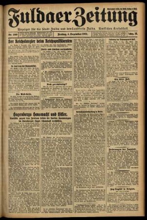 Erste Ausgabe vom Freitag, den 04. Dezember 1931.