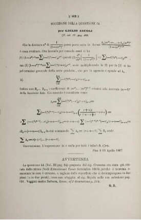 Soluzione della questione 54 (V. vol. IV. pag 319).