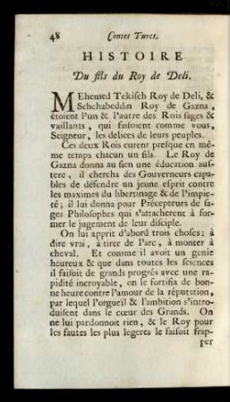 Histoire Du fils du Roy de Deli.