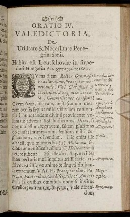 Oratio IV. Valedictoria. De Utilitate & Necessitate Peregrinationis.