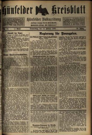 Erste Ausgabe vom Donnerstag, den 13. Februar 1930.