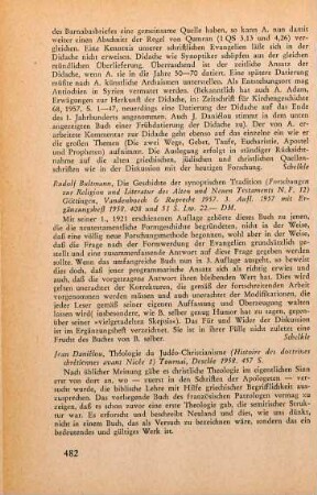482 [Rezension] Bultmann, Rudolf, Die Geschichte der synoptischen Tradition; 3. Aufl.