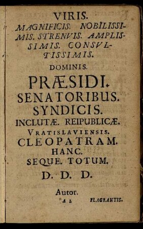 Viris [...] Dominis Praesidi. Senatoribus Syndicis [...]
