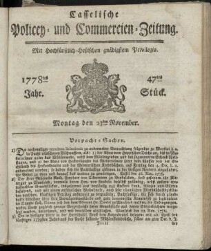47tes Stueck, Montag den 23ten November. 1778