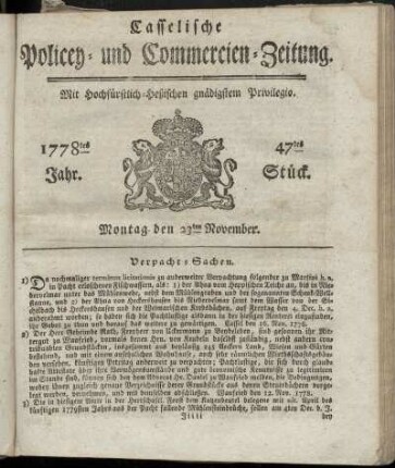 47tes Stueck, Montag den 23ten November. 1778