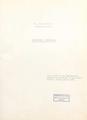 Lexicologie structurale, Kurs Grenoble : Kursmaterial