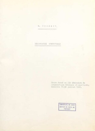 Lexicologie structurale, Kurs Grenoble : Kursmaterial