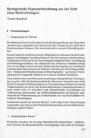 175-206, Betrügerische Honorarabrechnungen aus der Sicht eines Strafverteidigers