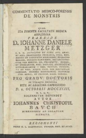 Commentatio Medico-Forensis De Monstris