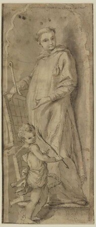Der Heilige Laurentius mit einem Engel in einer Nische