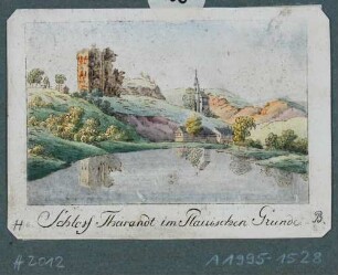 Blick über den Schlossteich auf die Burgruine und die Stadt- und Bergkirche in Tharandt