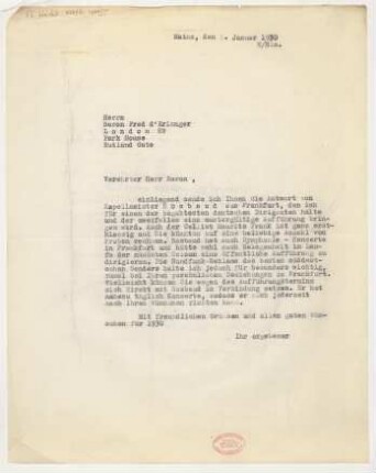 Brief an Frédéric d' Erlanger : 03.01.1930