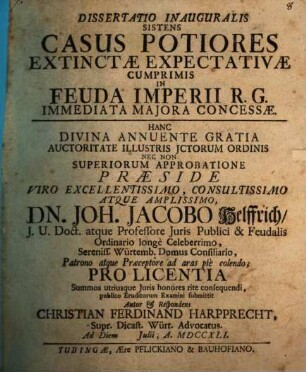 Diss. inaug. sistens casus potiores extinctae expectativae, cumprimis in feuda Imperii R. G. immediata maiora concessae