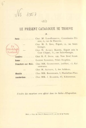 La présent catalogue se trouve