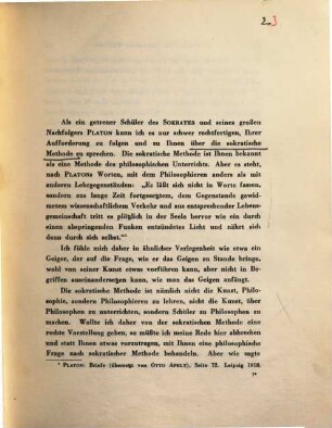 Die sokratische Methode : Vortrag, gehalten am 11. Dez. 1922 in d. Pädagogischen Gesellschaft in Göttingen