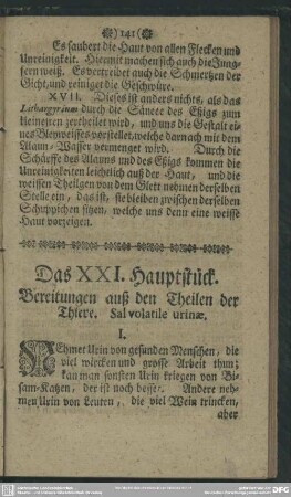 Das XXI. Hauptstück. Bereitungen auß den Theilen der Thiere