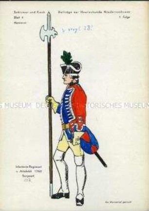 Uniformdarstellung, Sergeant des 13. Infanterie-Regiments, Kurfürstentum Hannover, 1760.