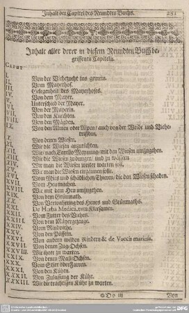 Inhalt aller derer in diesem Neundten Buch begriffenen Capiteln.