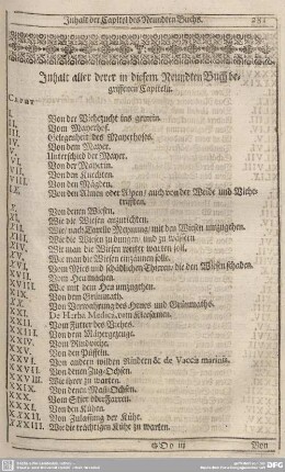 Inhalt aller derer in diesem Neundten Buch begriffenen Capiteln.