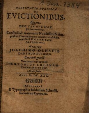 Disputatio Iuridica De Evictionibus