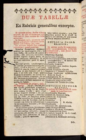 Duæ Tabellæ...-Absolutiones et Benedictiones...