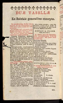Duæ Tabellæ...-Absolutiones et Benedictiones...