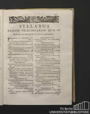 Syllabus Rerum Praecipuarum Quae In Epistolica hac Dissertatione continentur.